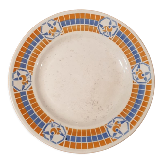 Art Deco dish Badonviller Pontivy orange and blue