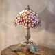 antique bronze lamp with leaf base and glass paste, art nouveau stained glass