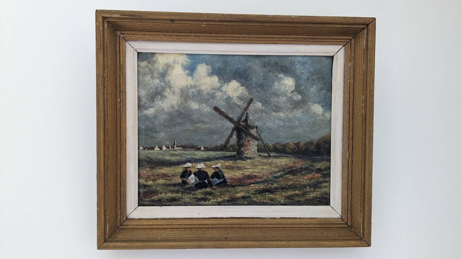 Old HP painting Breton landscape signed
