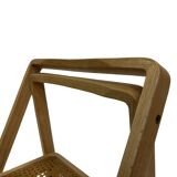 set of four mid century modern folding chairs, wood and webbing chair, italy 1970s design