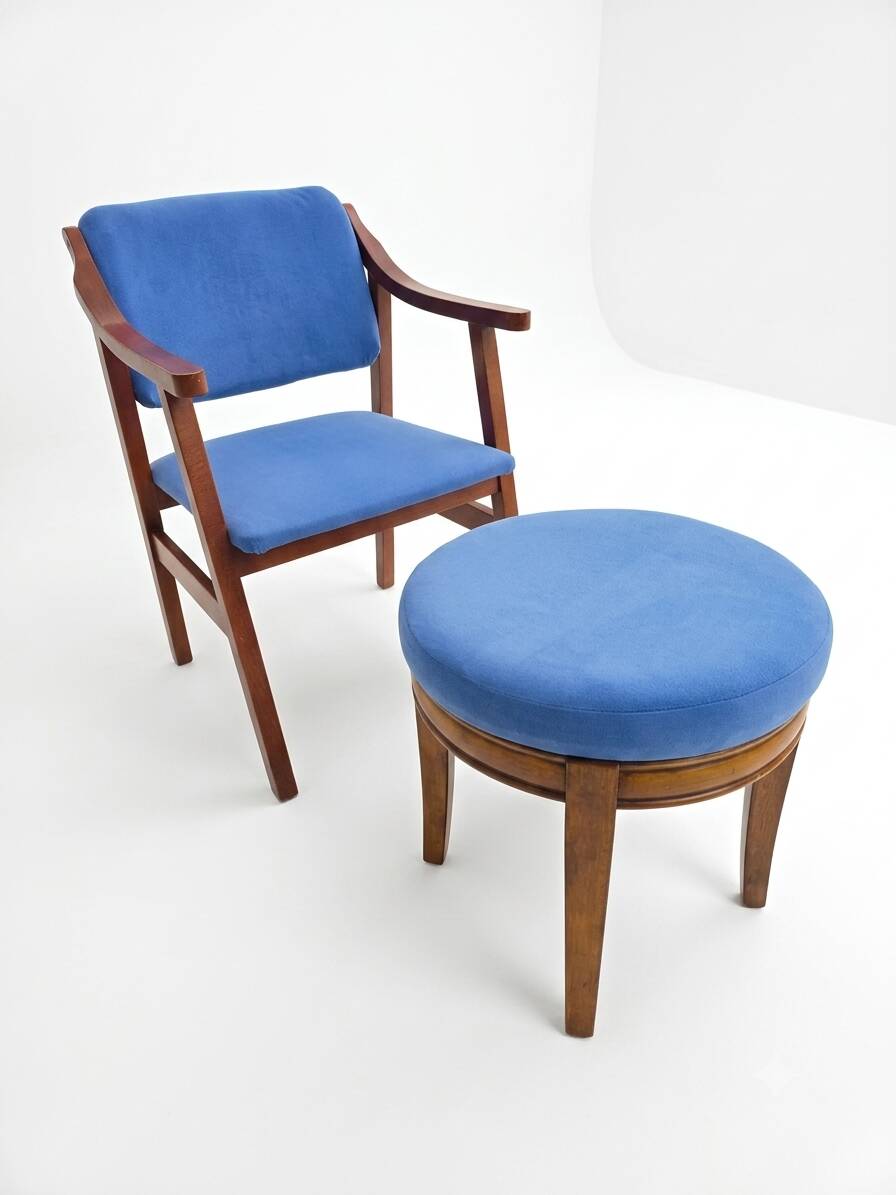 Scandinavian style armchair + velvet footrest
