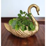 Jardinière cygne en laiton massif du milieu du siècle