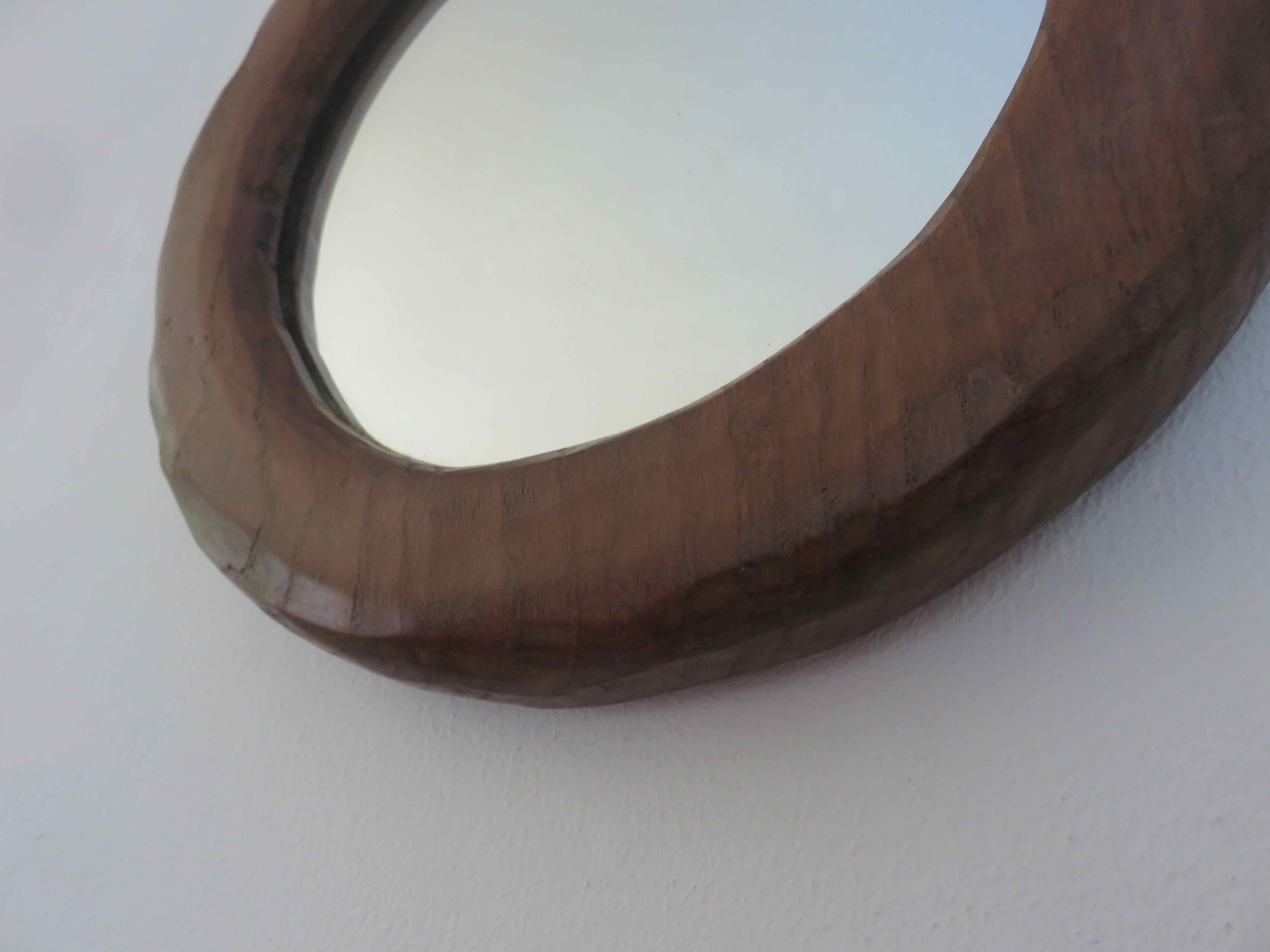 Gouge-cut solid wood mirror, free form, 60s