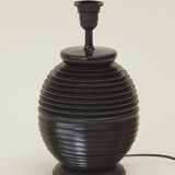 Grand pied de lampe en bois tourné noire vintage circa 1980
