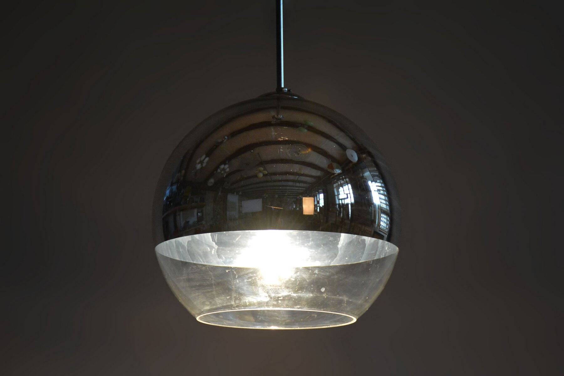 Mid-Century Chandelier in Chromed Steel and Opaline Glass, Germany, 1970s