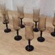 8 vintage smoked champagne flutes with black feet Arcoroc