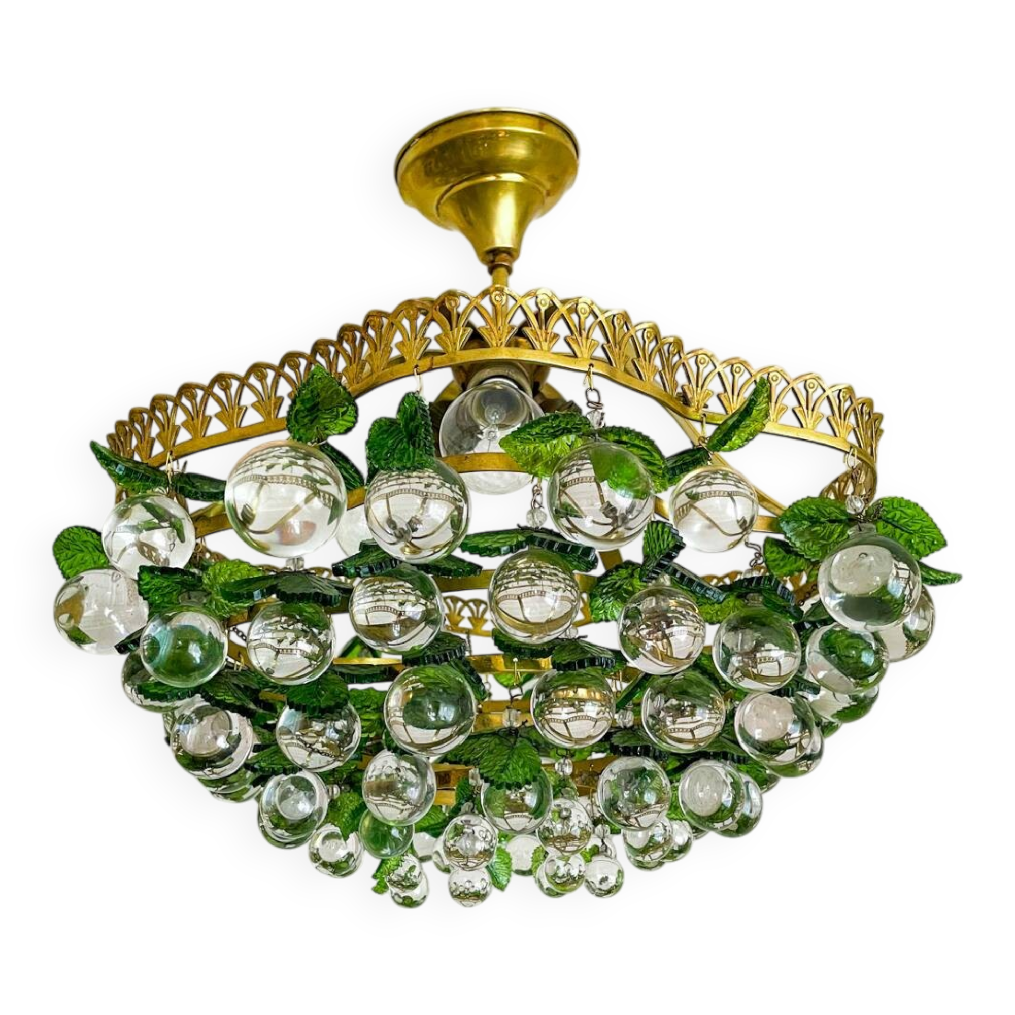 Lustre vintage à feuilles Murano en laiton massif