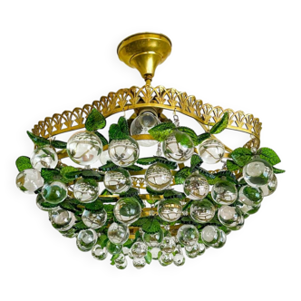 Lustre vintage à feuilles Murano en laiton massif