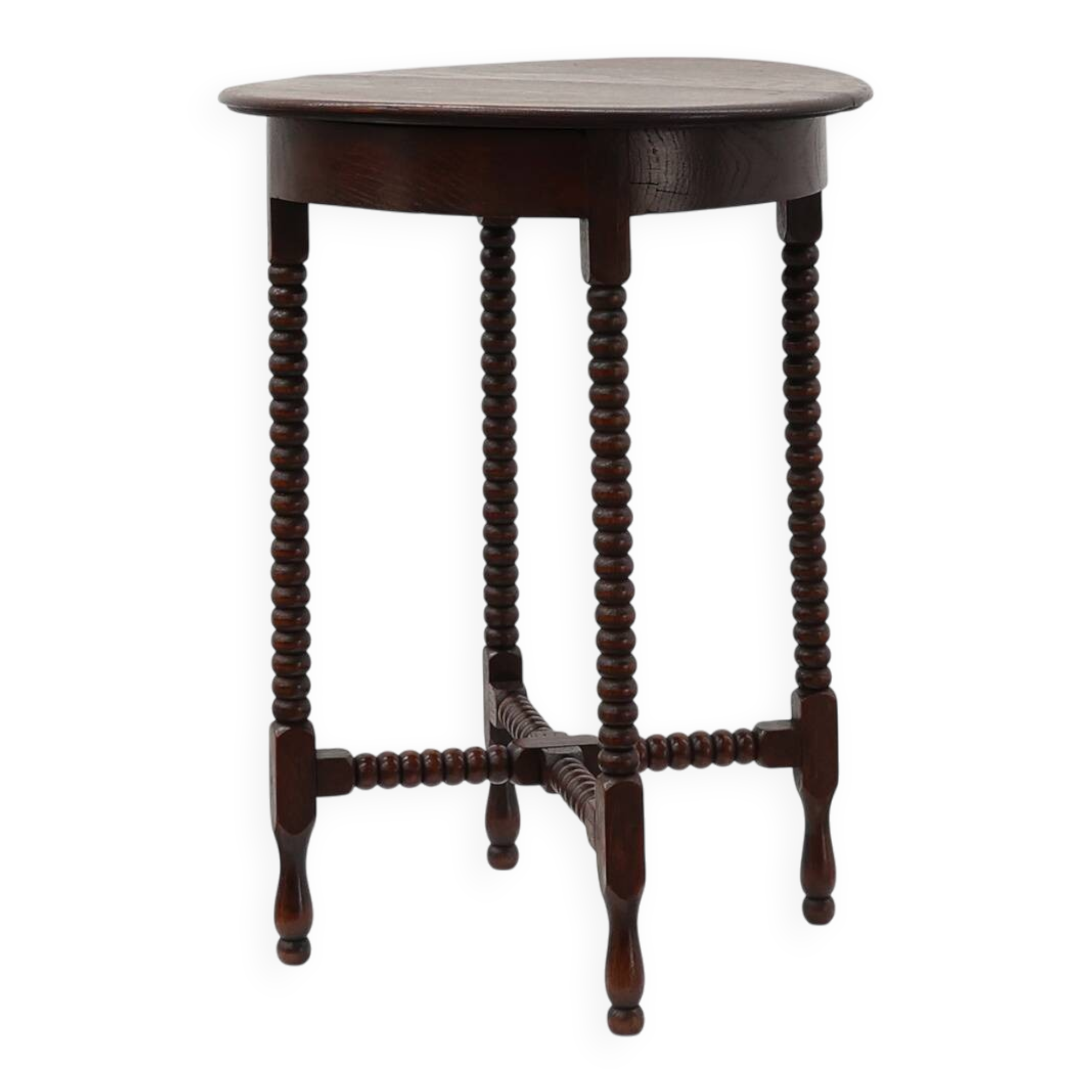 Art Deco round wooden side table with spindle legs, France circa 1900