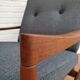 A pair of Danish armchairs, teak, wool, leather