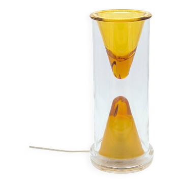 Lampe de table vintage Oluce Nerolia en verre clair et orange, design italien
