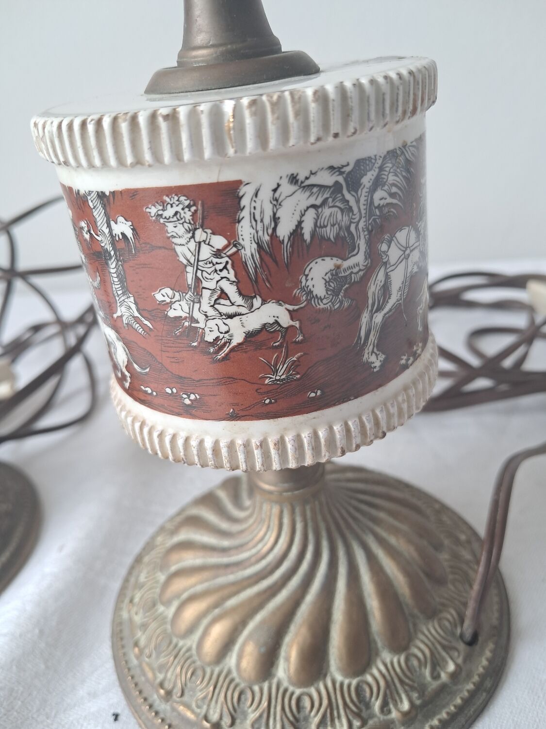 Pair of vintage brass/ceramic lamps