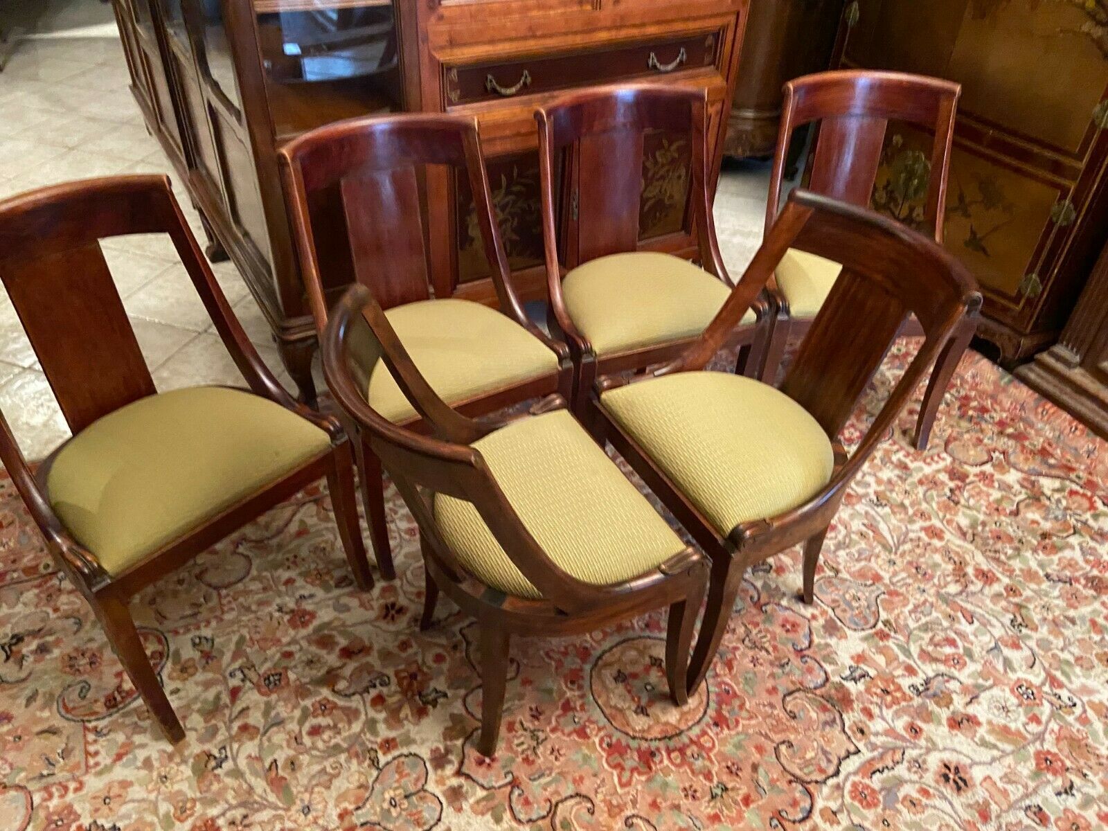 Set of 6 mahogany gondola chairs Empire style XIXth