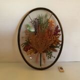 Old glass frame domed natural dried flowers