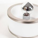 Pair of vintage 1980’s opaline glass and brushed chrome wall lights