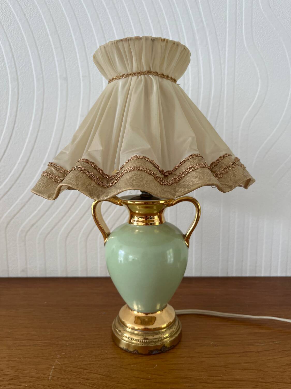 Lampe de chevet Vintage pied porcelaine vert et doré