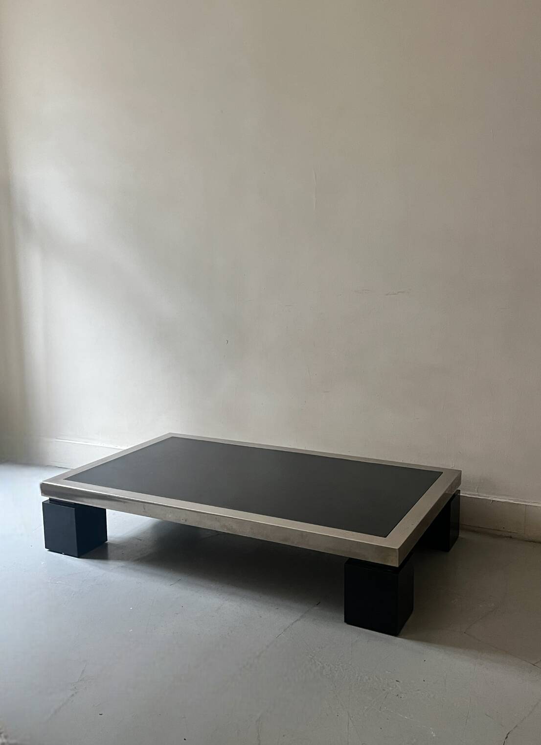 Black & brushed chrome coffee table in the style of Willy Rizzo, design 1970
