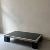 Black & brushed chrome coffee table in the style of Willy Rizzo, design 1970