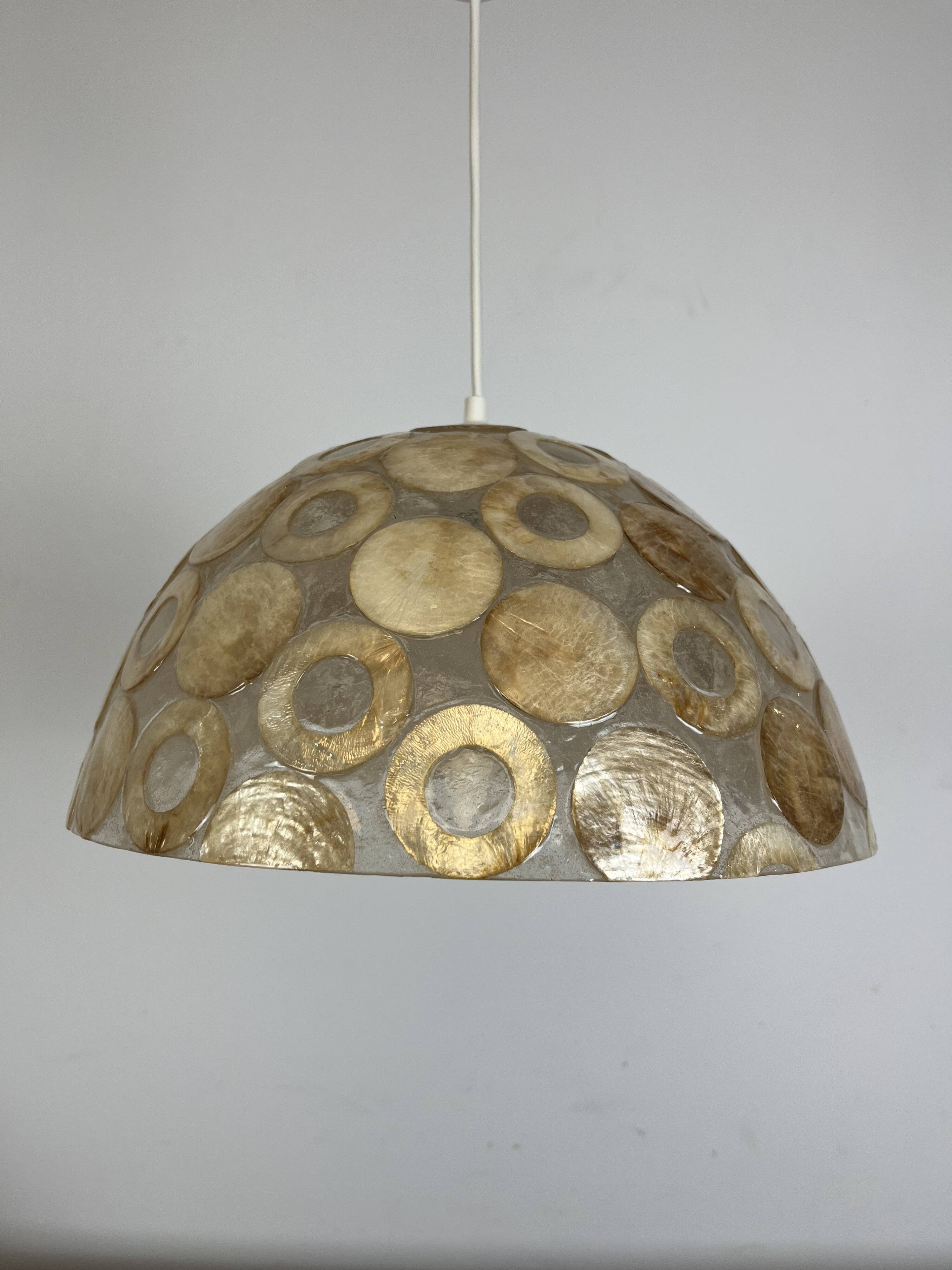 Vintage mother-of-pearl and resin pendant light, 1970s