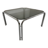 Space coffee table from the 70s, tubular metal and vintage smoked glass