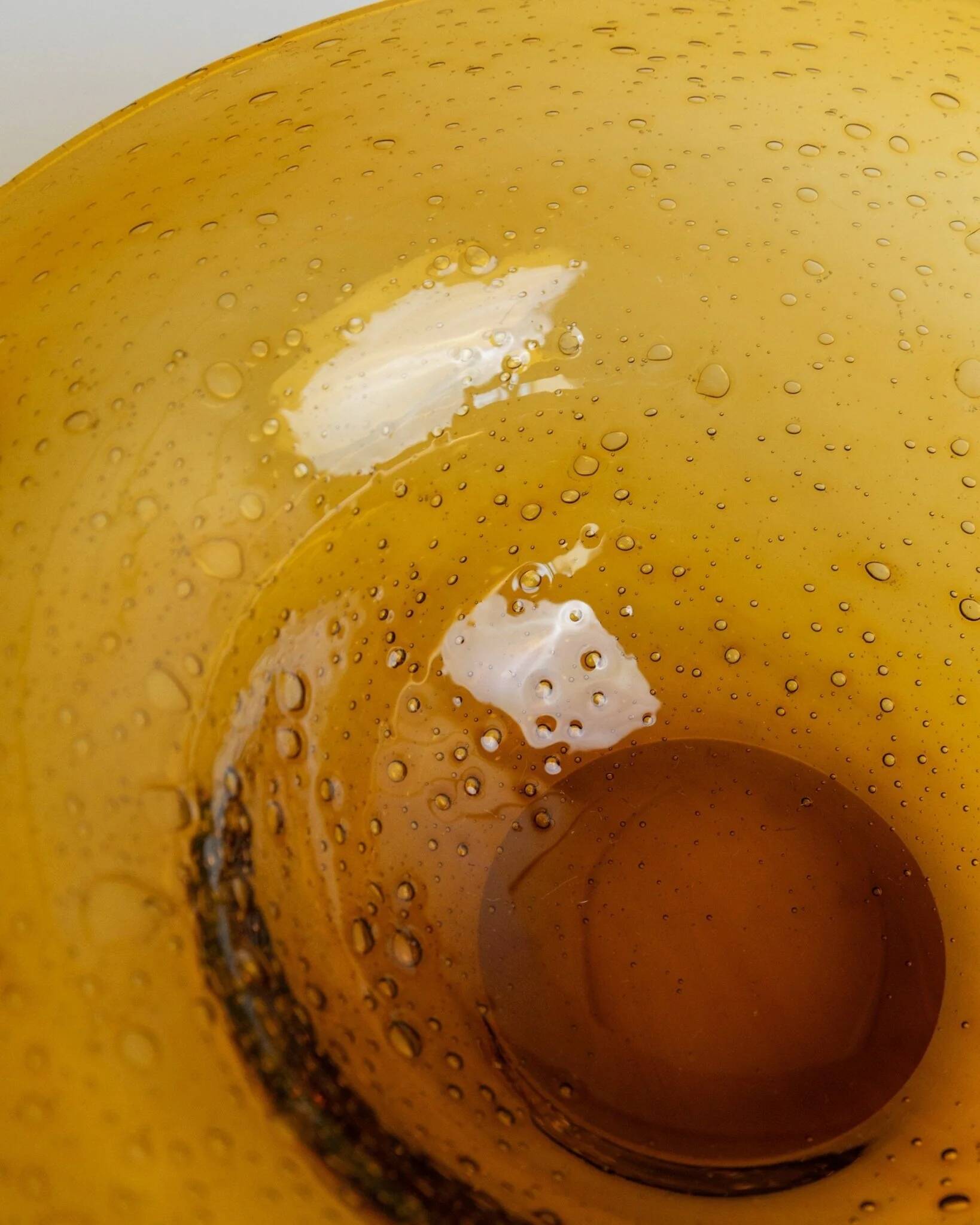 Amber Murano Glass Bowl, Large Vintage 1970s Italian Mid-Century with Bubbles