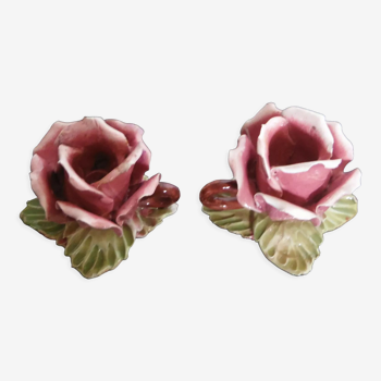 Duo de bougeoirs fleurs de rose