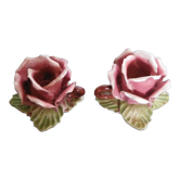 Duo of rose flower candlesticks