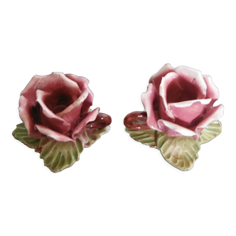 Duo of rose flower candlesticks