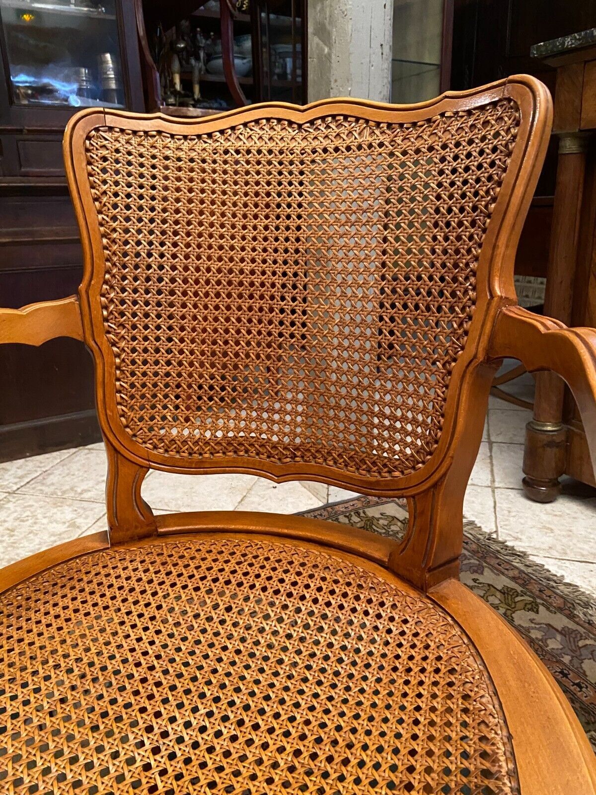 Louis XV style office armchair in solid blond beech
