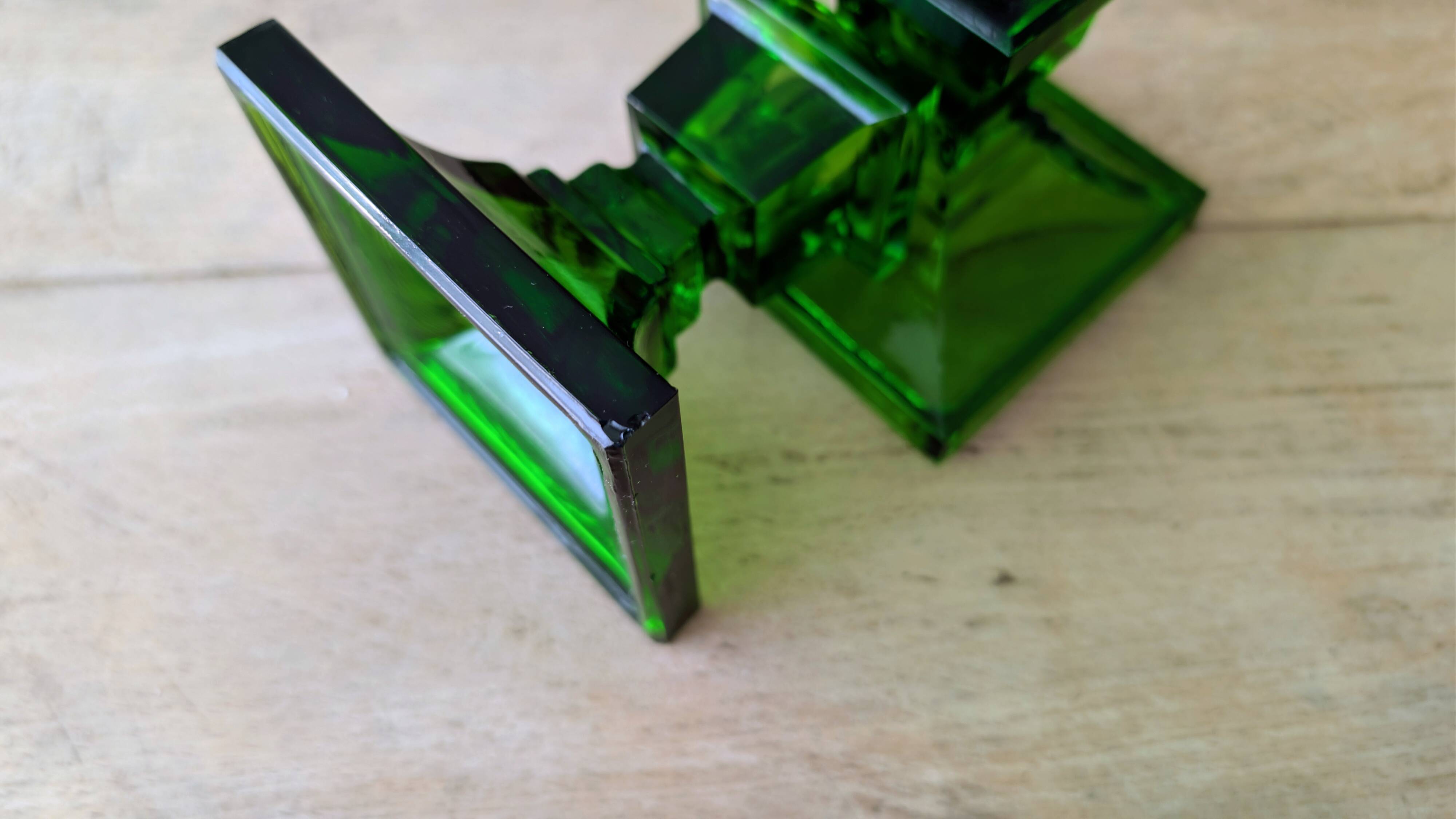Pair of vintage Art Deco style green glass candlesticks
