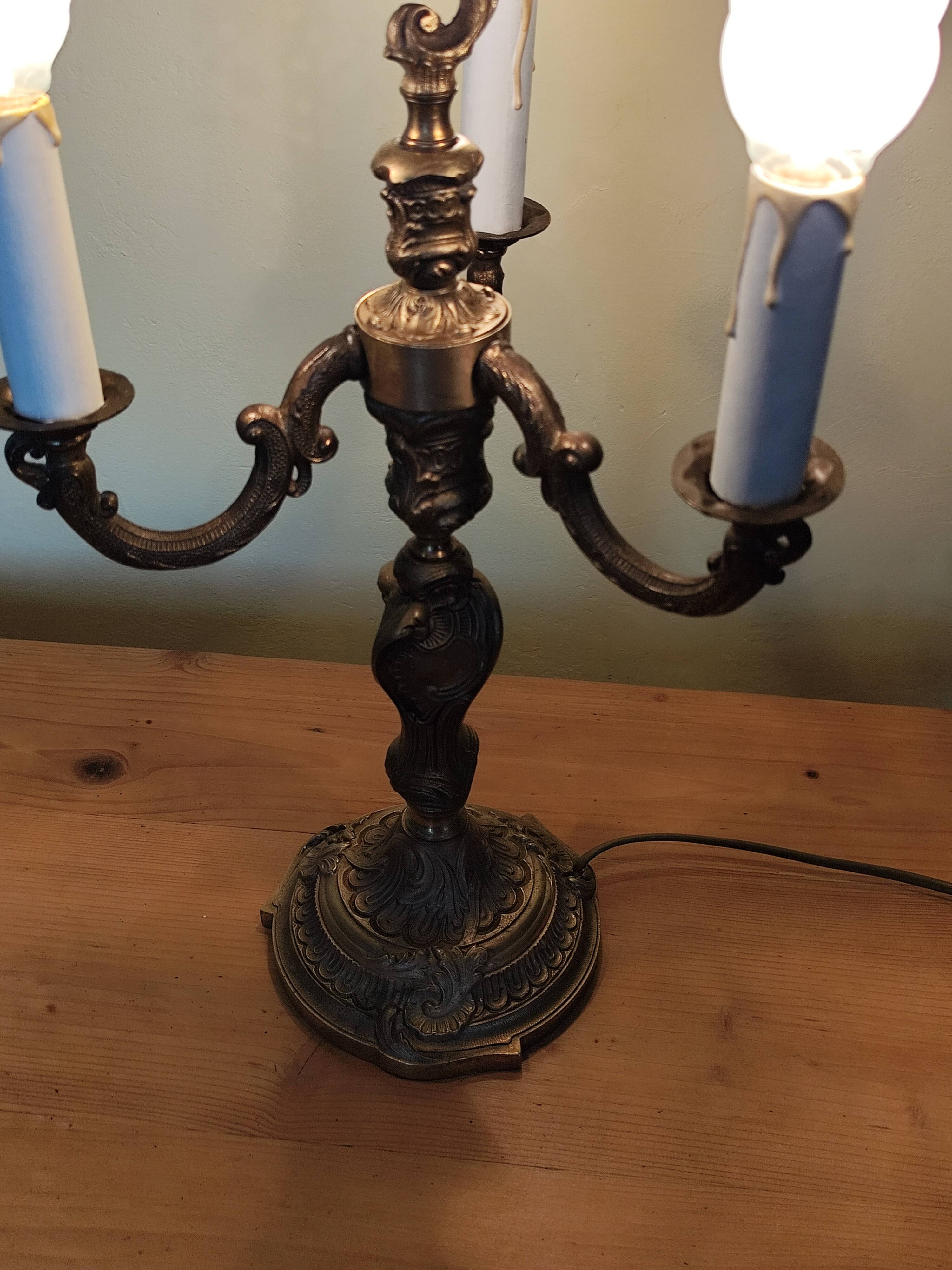 bronze 3-light chandelier, rococo style desk lamp