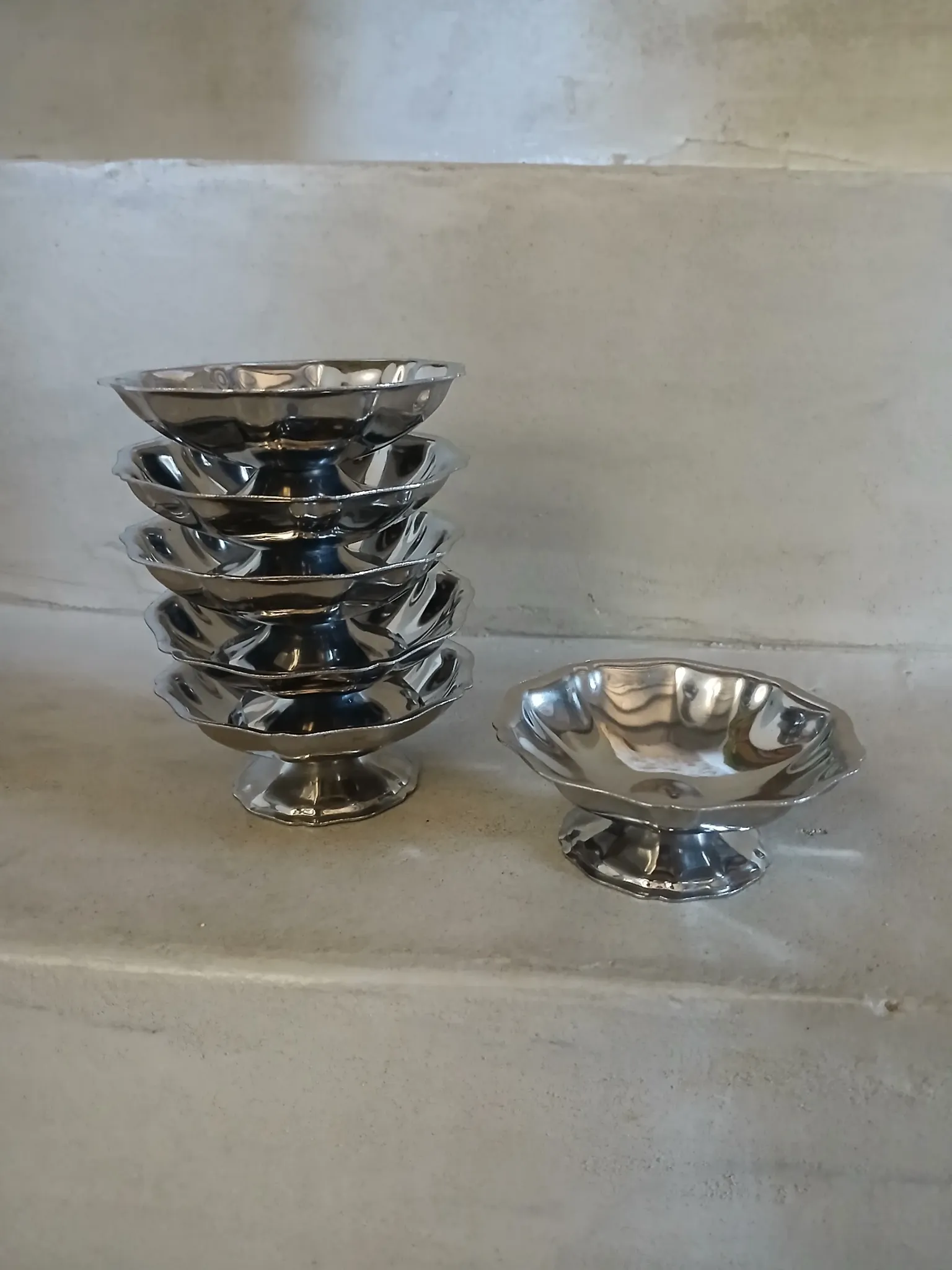 6 antique metal ice cream cups