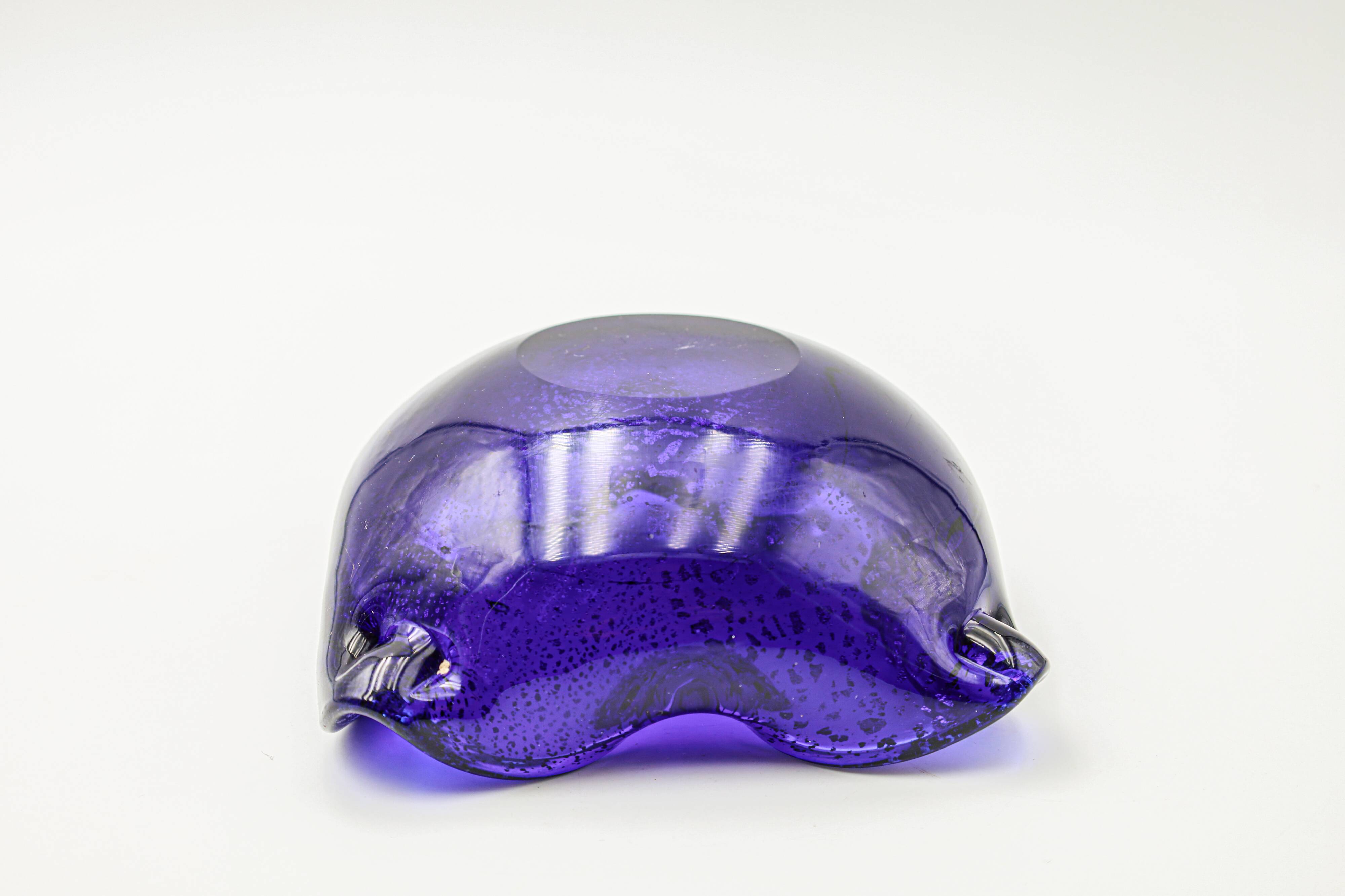 Murano ashtray blue glass silver inclusions