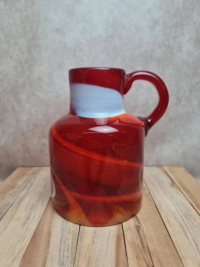 Vase / jug in blown red glass – Murano style – vintage piece from the 1970s