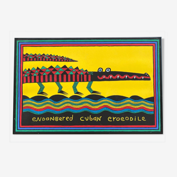 Serigraphie par Judy Kensley Mckieen Dangered cuban crocodile 1990