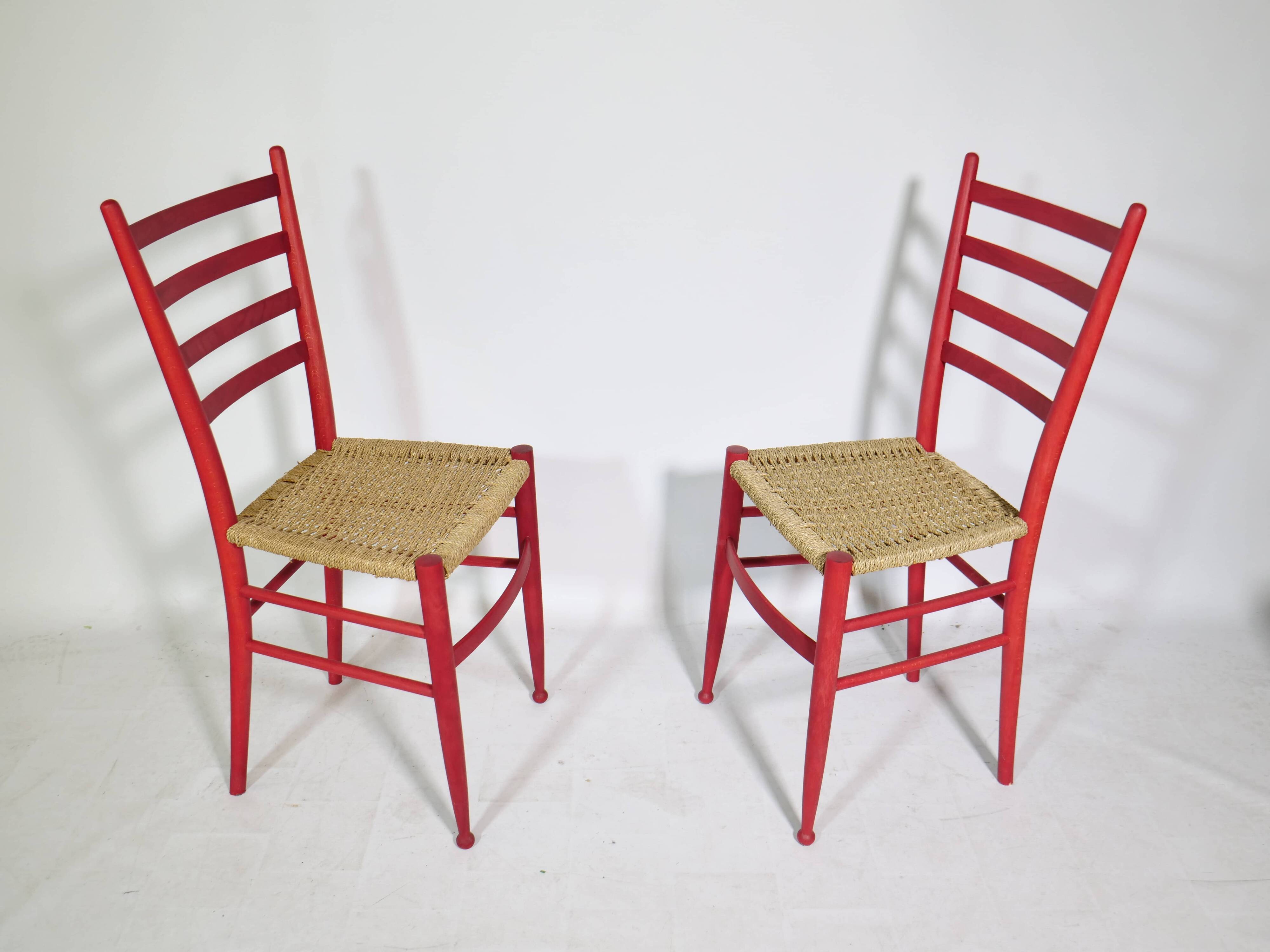 Mid-Century Italian Dining Chairs with Woven Seats, Set of 6, 1960s–70s