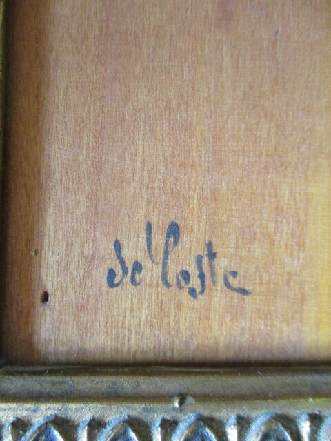 2 antique paintings from the 1700s in golden frame painter De'loste