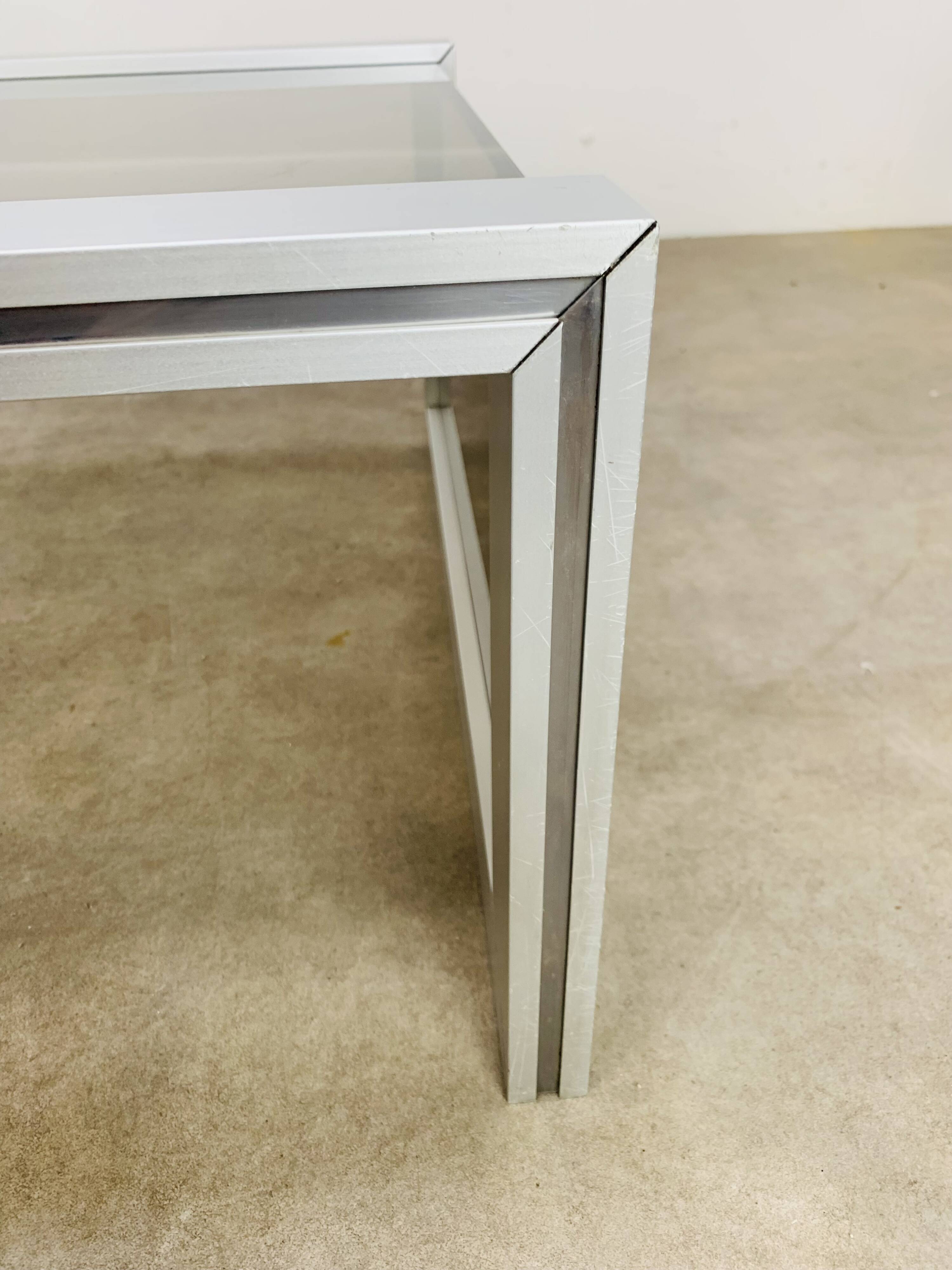 Aluminum and smoked glass coffee table, 1970s