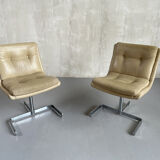 Raphaël, paire de chauffeuses en cuir et inox, france 1970