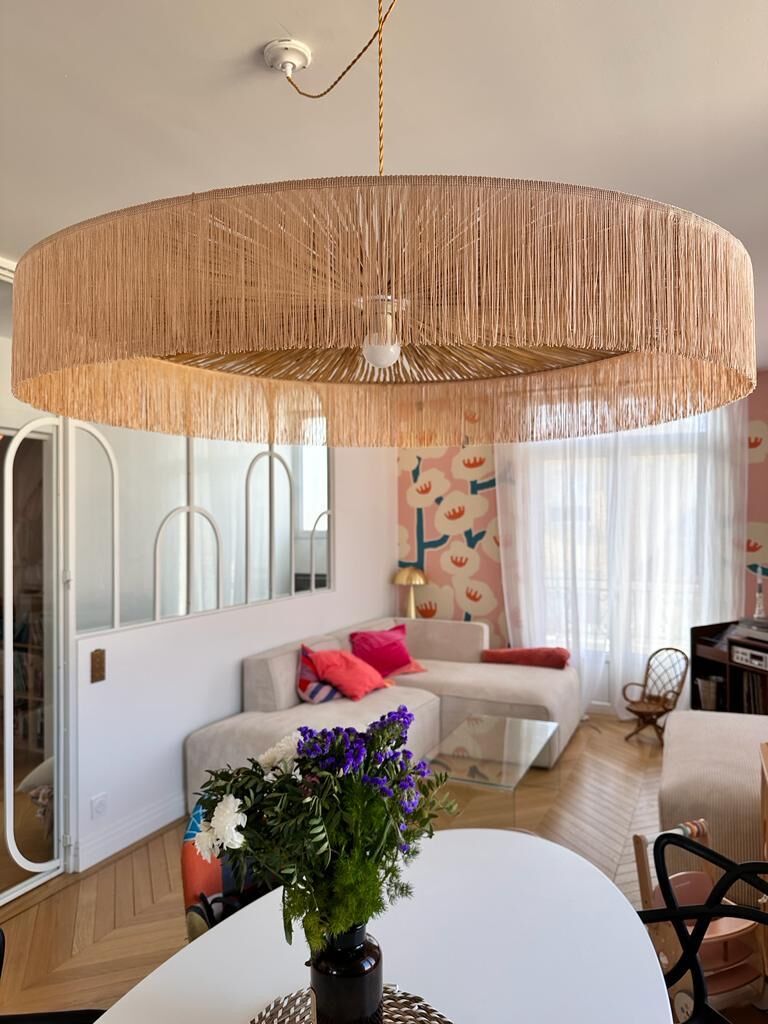 Pendant lamp Raphia Parasol with fringes
