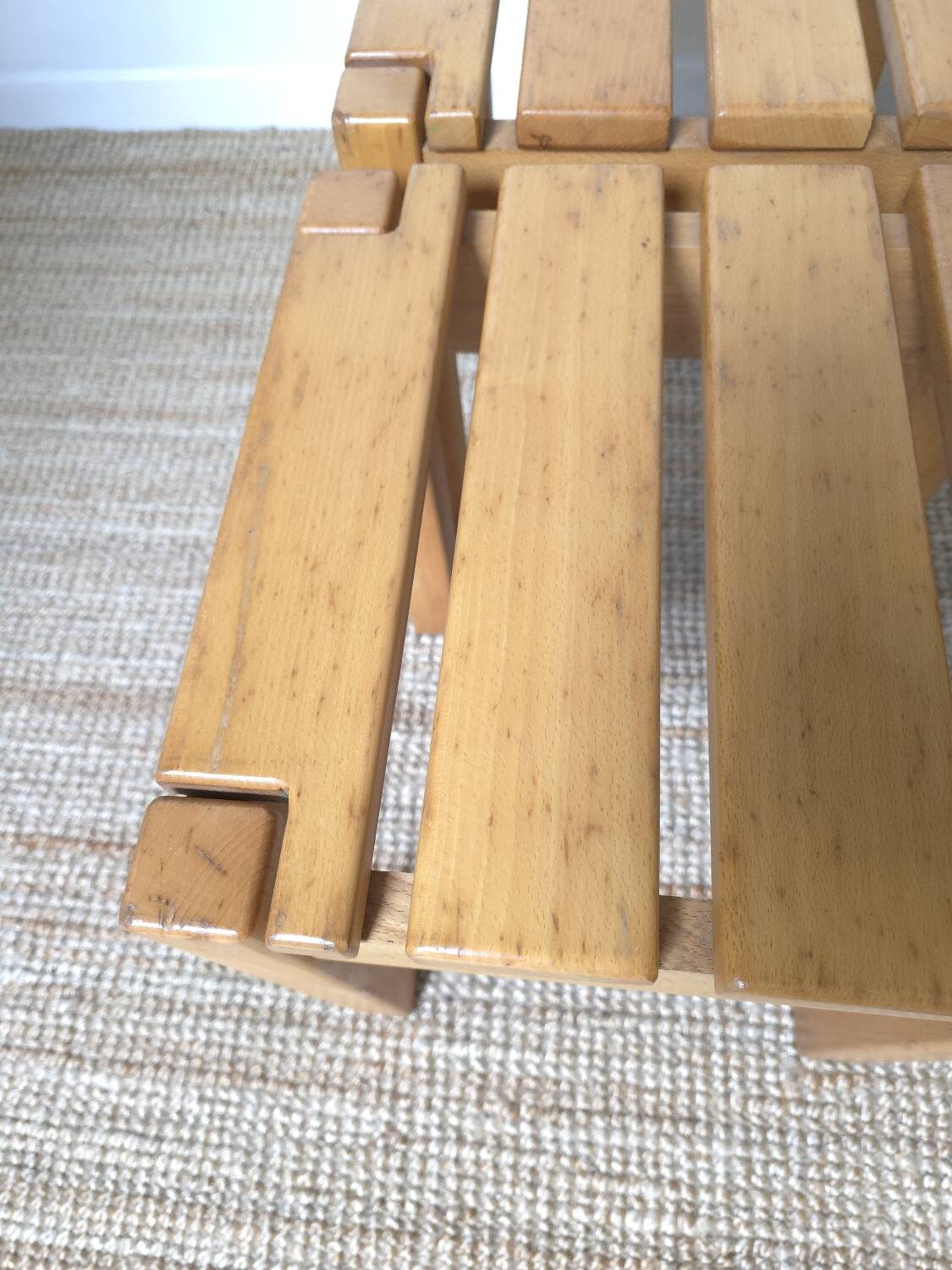 2 solid beech wood stools 1980