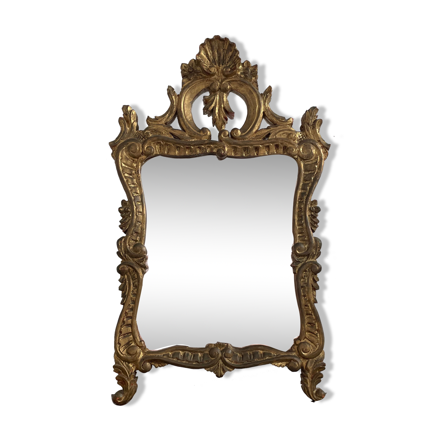 Antique mirror in stuccoed and gilded wood - rocaille style - France 50x86cm