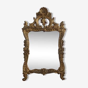 Miroir ancien en bois stuqué et doré style rocaille France 50x86cm