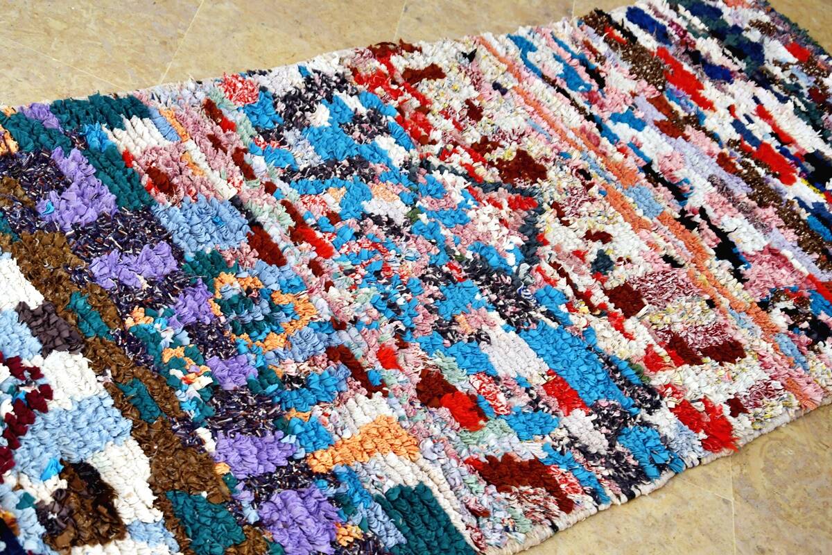 Vintage Moroccan Berber Boucherouite rug 238 x 85 cm