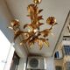 Chandelier gilded metal leaves by Hans Kogl, 1970's
