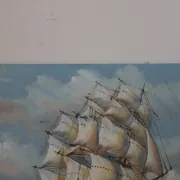 Marine painting on canvas signed "Sartini" – Large sailing ship at sea – 40 × 30 cm