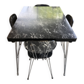Table and 4 chairs set, marble effect Formica.