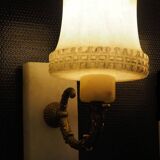 Pair of curved alabaster and bronze appliques