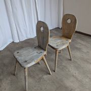 Set of 2 Rustic Primitive Wooden Chairs / Weathered Farmhouse Dining Chairs
