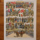 Lithographie originale sur la première guerre mondiale (troupes + carte)